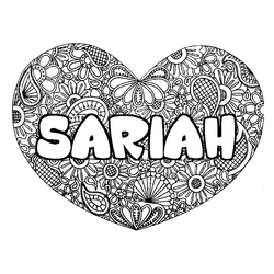 Coloraci&oacute;n del nombre SARIAH - decorado mandala de coraz&oacute;n