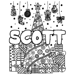Coloraci&oacute;n del nombre SCOTT - decorado &aacute;rbol de Navidad y regalos