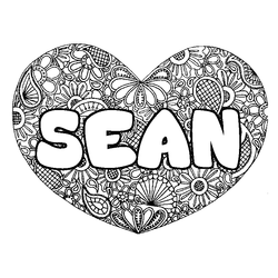 Coloraci&oacute;n del nombre SEAN - decorado mandala de coraz&oacute;n