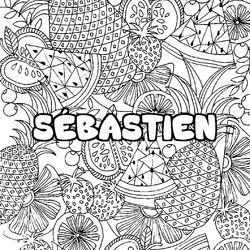 Coloraci&oacute;n del nombre S&Eacute;BASTIEN - decorado mandala de frutas