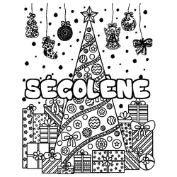 Coloraci&oacute;n del nombre S&Eacute;GOL&Egrave;NE - decorado &aacute;rbol de Navidad y regalos