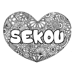 Coloraci&oacute;n del nombre SEKOU - decorado mandala de coraz&oacute;n
