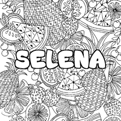 Coloraci&oacute;n del nombre SELENA - decorado mandala de frutas