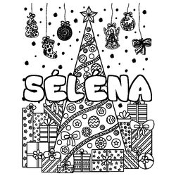 Coloraci&oacute;n del nombre S&Eacute;L&Eacute;NA - decorado &aacute;rbol de Navidad y regalos
