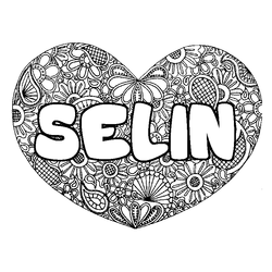 Coloraci&oacute;n del nombre SELIN - decorado mandala de coraz&oacute;n