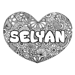 Coloraci&oacute;n del nombre SELYAN - decorado mandala de coraz&oacute;n