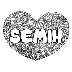 Coloraci&oacute;n del nombre SEMIH - decorado mandala de coraz&oacute;n