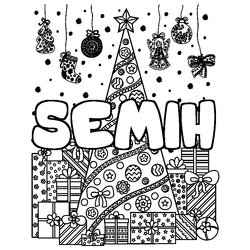 Coloraci&oacute;n del nombre SEMIH - decorado &aacute;rbol de Navidad y regalos
