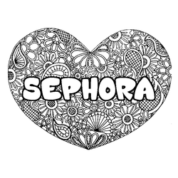 Coloraci&oacute;n del nombre SEPHORA - decorado mandala de coraz&oacute;n