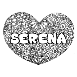 Coloraci&oacute;n del nombre SERENA - decorado mandala de coraz&oacute;n