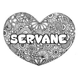 Coloraci&oacute;n del nombre SERVANE - decorado mandala de coraz&oacute;n
