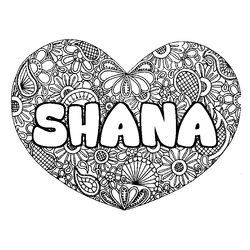 Coloraci&oacute;n del nombre SHANA - decorado mandala de coraz&oacute;n