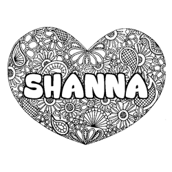 Coloraci&oacute;n del nombre SHANNA - decorado mandala de coraz&oacute;n
