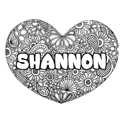 Coloraci&oacute;n del nombre SHANNON - decorado mandala de coraz&oacute;n