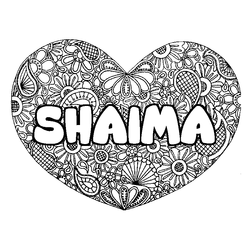 Coloraci&oacute;n del nombre SHAIMA - decorado mandala de coraz&oacute;n
