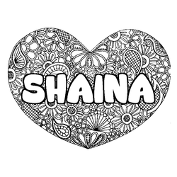 Coloraci&oacute;n del nombre SHAINA - decorado mandala de coraz&oacute;n