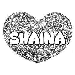 Coloraci&oacute;n del nombre SHA&Iuml;NA - decorado mandala de coraz&oacute;n