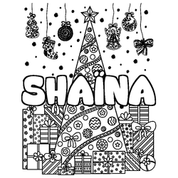 Coloraci&oacute;n del nombre SHA&Iuml;NA - decorado &aacute;rbol de Navidad y regalos