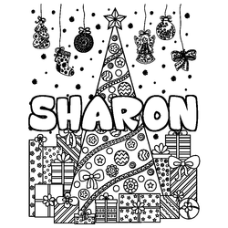 Coloraci&oacute;n del nombre SHARON - decorado &aacute;rbol de Navidad y regalos
