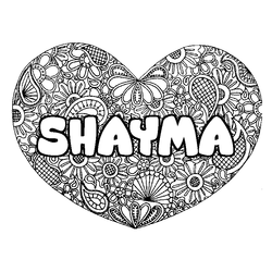 Coloraci&oacute;n del nombre SHAYMA - decorado mandala de coraz&oacute;n