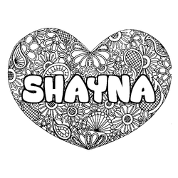 Coloraci&oacute;n del nombre SHAYNA - decorado mandala de coraz&oacute;n