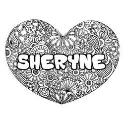 Coloraci&oacute;n del nombre SHERYNE - decorado mandala de coraz&oacute;n