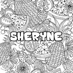 Coloraci&oacute;n del nombre SHERYNE - decorado mandala de frutas