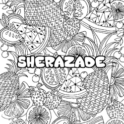 Coloraci&oacute;n del nombre SHERAZADE - decorado mandala de frutas