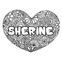 Coloraci&oacute;n del nombre SHERINE - decorado mandala de coraz&oacute;n