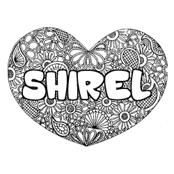 Coloraci&oacute;n del nombre SHIREL - decorado mandala de coraz&oacute;n