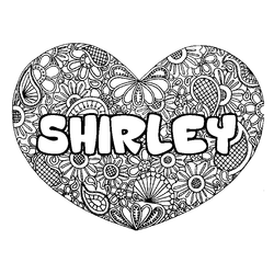 Coloraci&oacute;n del nombre SHIRLEY - decorado mandala de coraz&oacute;n