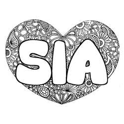 Coloraci&oacute;n del nombre SIA - decorado mandala de coraz&oacute;n