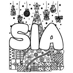Coloraci&oacute;n del nombre SIA - decorado &aacute;rbol de Navidad y regalos