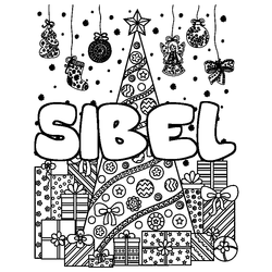 Coloraci&oacute;n del nombre SIBEL - decorado &aacute;rbol de Navidad y regalos