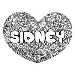 Coloraci&oacute;n del nombre SIDNEY - decorado mandala de coraz&oacute;n