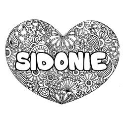 Coloraci&oacute;n del nombre SIDONIE - decorado mandala de coraz&oacute;n
