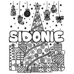 Coloraci&oacute;n del nombre SIDONIE - decorado &aacute;rbol de Navidad y regalos