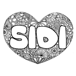 Coloraci&oacute;n del nombre SIDI - decorado mandala de coraz&oacute;n