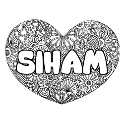 Coloraci&oacute;n del nombre SIHAM - decorado mandala de coraz&oacute;n