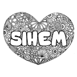 Coloraci&oacute;n del nombre SIHEM - decorado mandala de coraz&oacute;n