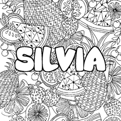 Coloraci&oacute;n del nombre SILVIA - decorado mandala de frutas