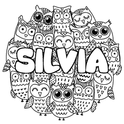 Coloraci&oacute;n del nombre SILVIA - decorado b&uacute;hos