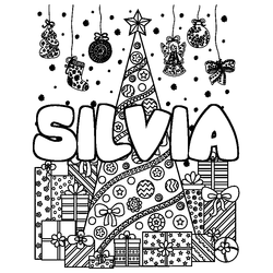 Coloraci&oacute;n del nombre SILVIA - decorado &aacute;rbol de Navidad y regalos