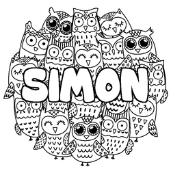 Coloraci&oacute;n del nombre SIMON - decorado b&uacute;hos