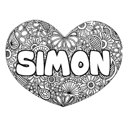 Coloraci&oacute;n del nombre SIMON - decorado mandala de coraz&oacute;n