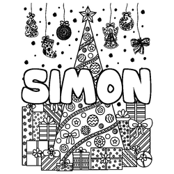 Coloraci&oacute;n del nombre SIMON - decorado &aacute;rbol de Navidad y regalos