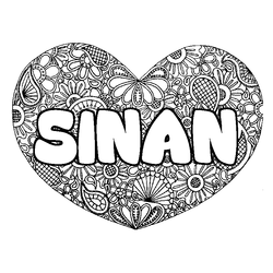 Coloraci&oacute;n del nombre SINAN - decorado mandala de coraz&oacute;n