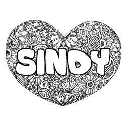 Coloraci&oacute;n del nombre SINDY - decorado mandala de coraz&oacute;n