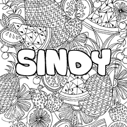 Coloraci&oacute;n del nombre SINDY - decorado mandala de frutas