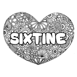 Coloraci&oacute;n del nombre SIXTINE - decorado mandala de coraz&oacute;n